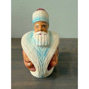 Russian Hand Carved Hand Painted Wood Santa Figure Signed Snow Scene